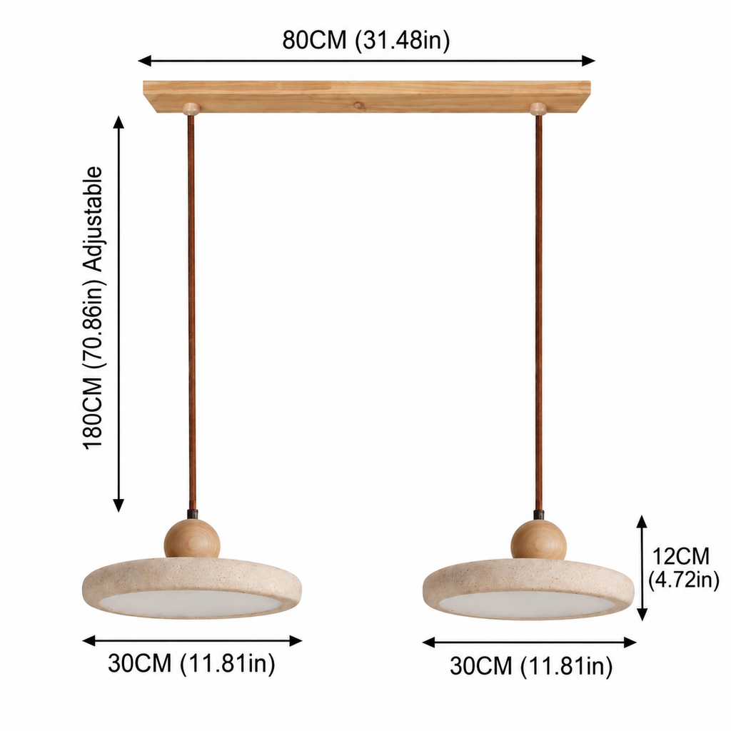 Travertine Double Pendant Light | Wood or Walnut Bar, Breakfast Bar & Counter
