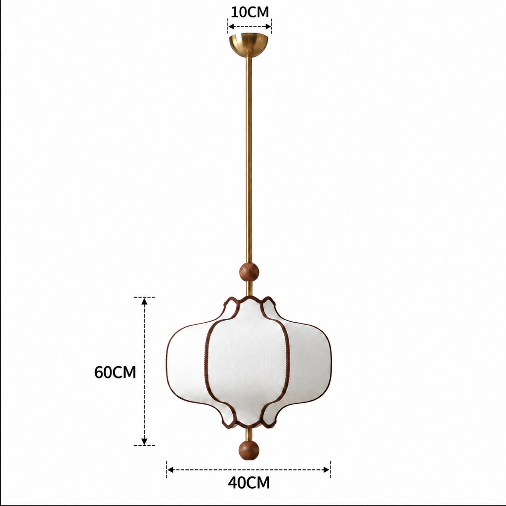 Lantern Fabric Pendant Light | Vintage Wood Frame & Beads, 40/50 cm, Dining Room