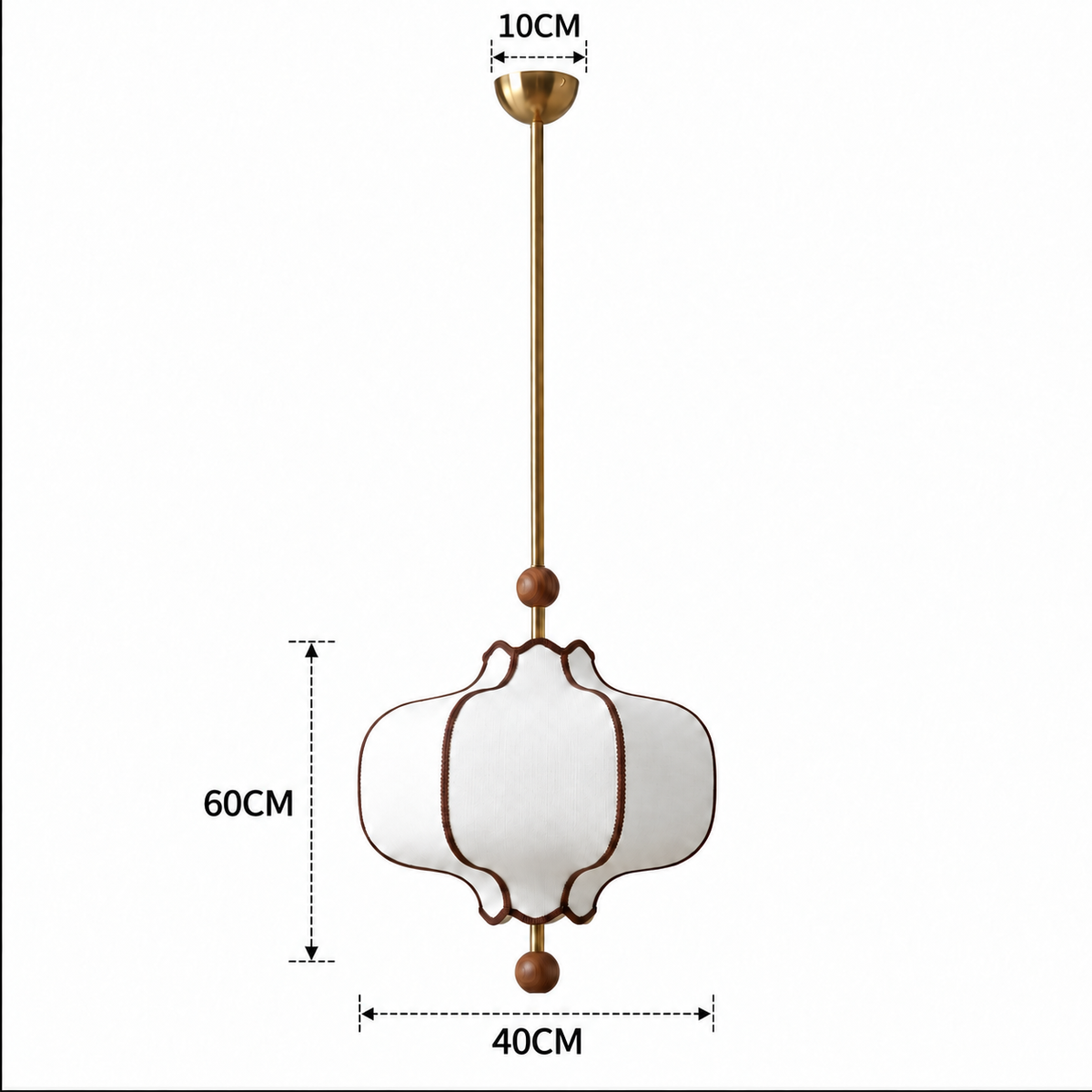 Lantern Fabric Pendant Light | Vintage Wood Frame & Beads, 40/50 cm, Dining Room