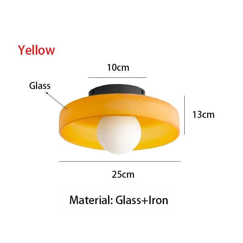 Coloured Glass Flush Ceiling Light | Tinted Glass Disc, 25 cm, Brown, White, Green or Yellow