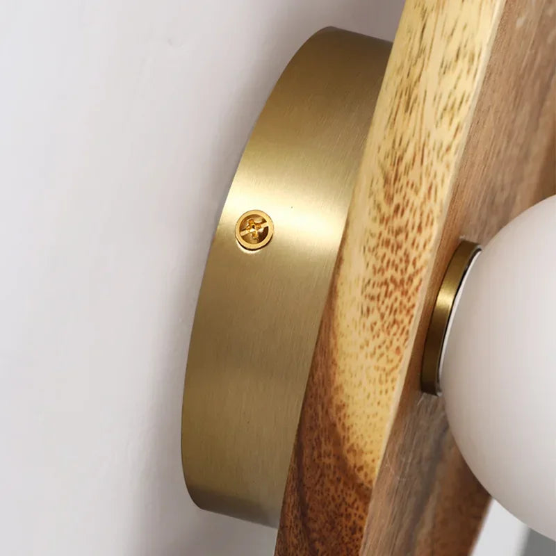 Wooden Wall Light 26-30cm - Frosted Glass Japanese Hallway Sconce