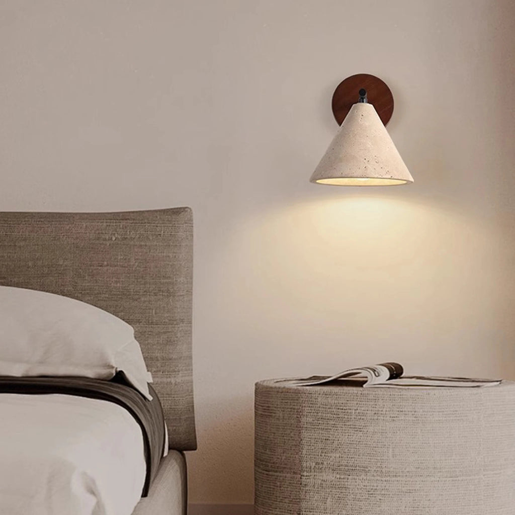 Travertine Cone Wall Light | Natural Stone Wabi-Sabi Sconce, Bedside & Hallway
