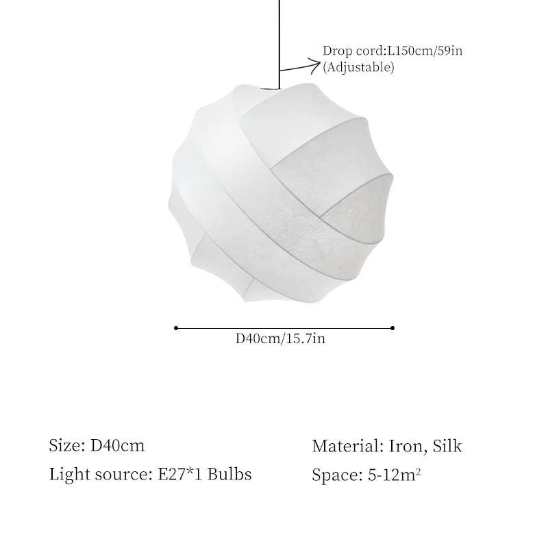 Wabi-Sabi Silk Pendant Light | Wrapped Ribbon Globe, 30, 40, 50 or 60 cm, Bulb Included