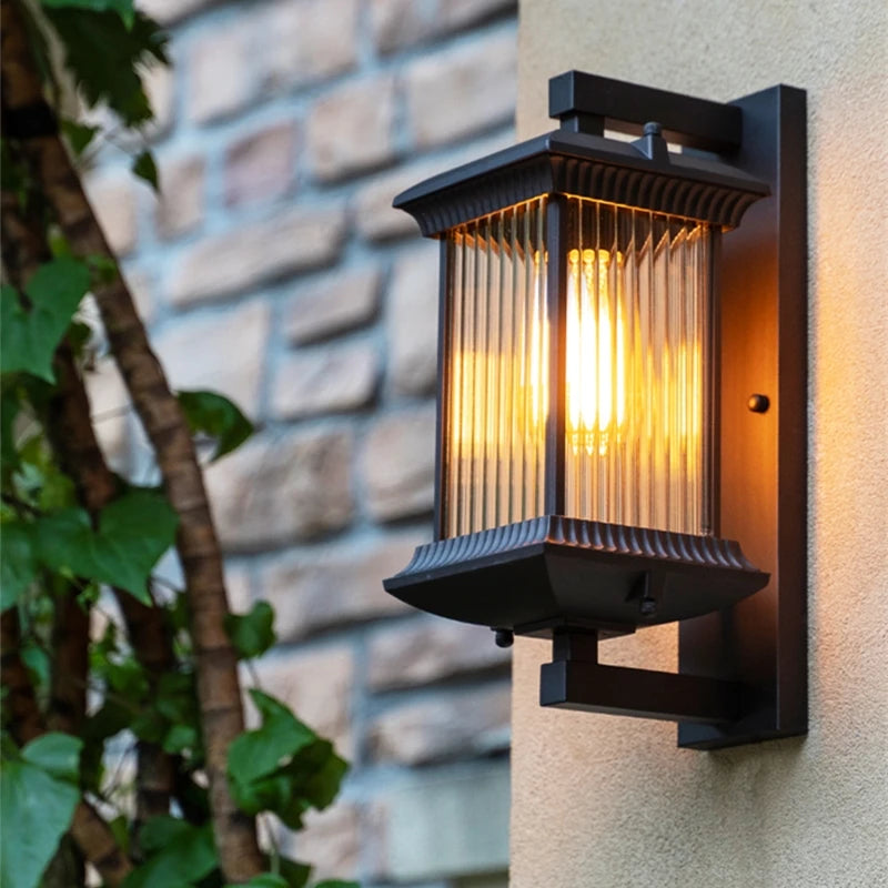 Outdoor Wall Lantern | Ribbed Glass IP54, Brown, Porch & Front Door