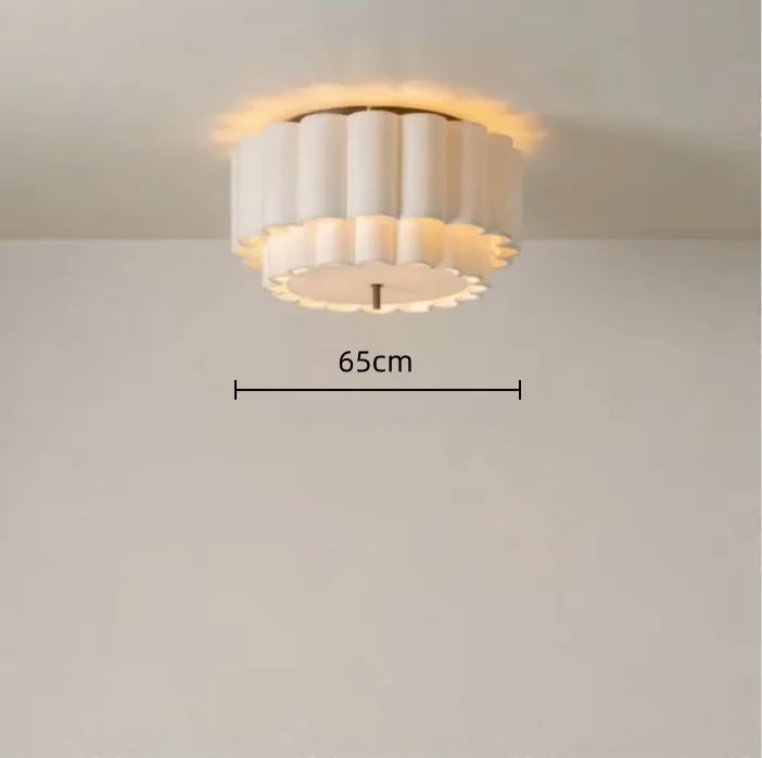 Pleated Fabric Ceiling Light | Two-Tier Semi-Flush Cream, 45-65 cm, Low Ceilings