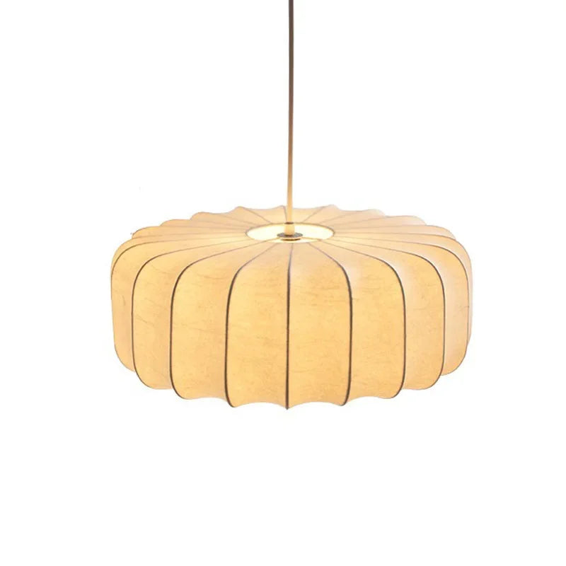 Fluted Silk Pendant Light | Scalloped Hem & Oak Canopy, 40 cm, Bedroom Ceiling Lamp