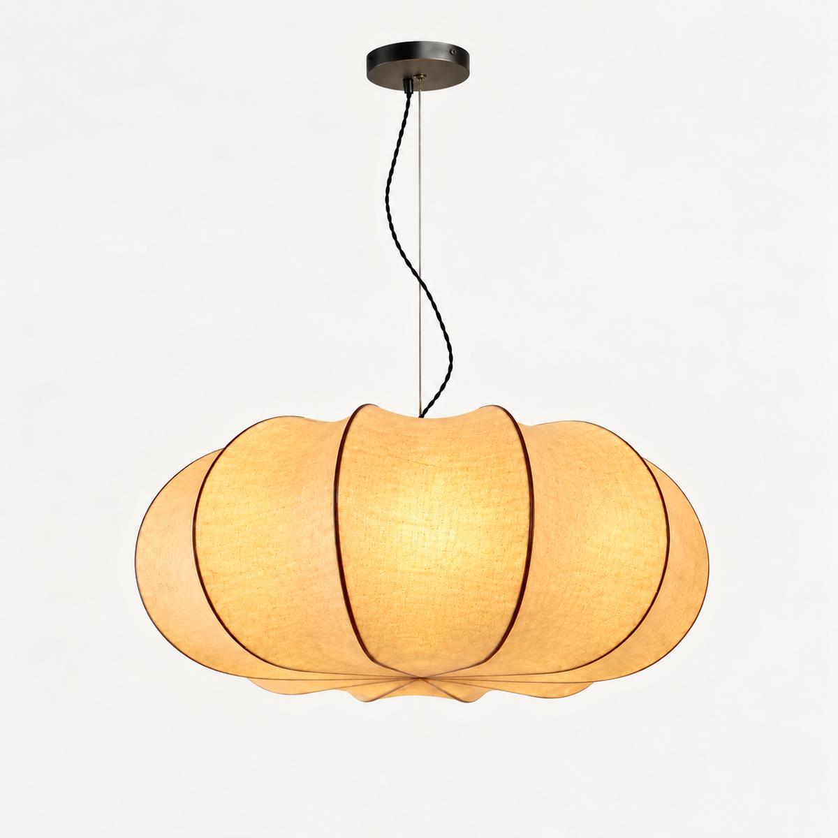 Pumpkin Silk Pendant Light | Handmade Gathered Shade, 50/60 cm, Living Room Ceiling