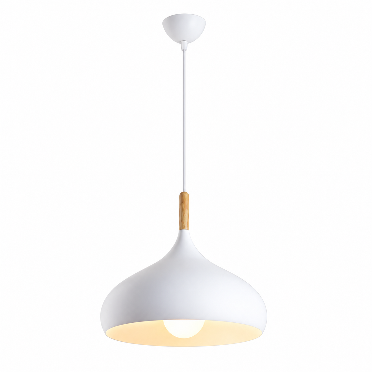 Dome Pendant Light | Matt Metal & Wooden Accent, 4 Colours, Kitchen & Dining