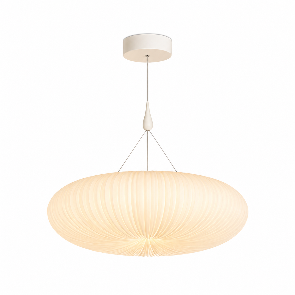 Pleated Acrylic Pendant Light | White Dome Shade, 45 cm, Corded Ceiling Fixture