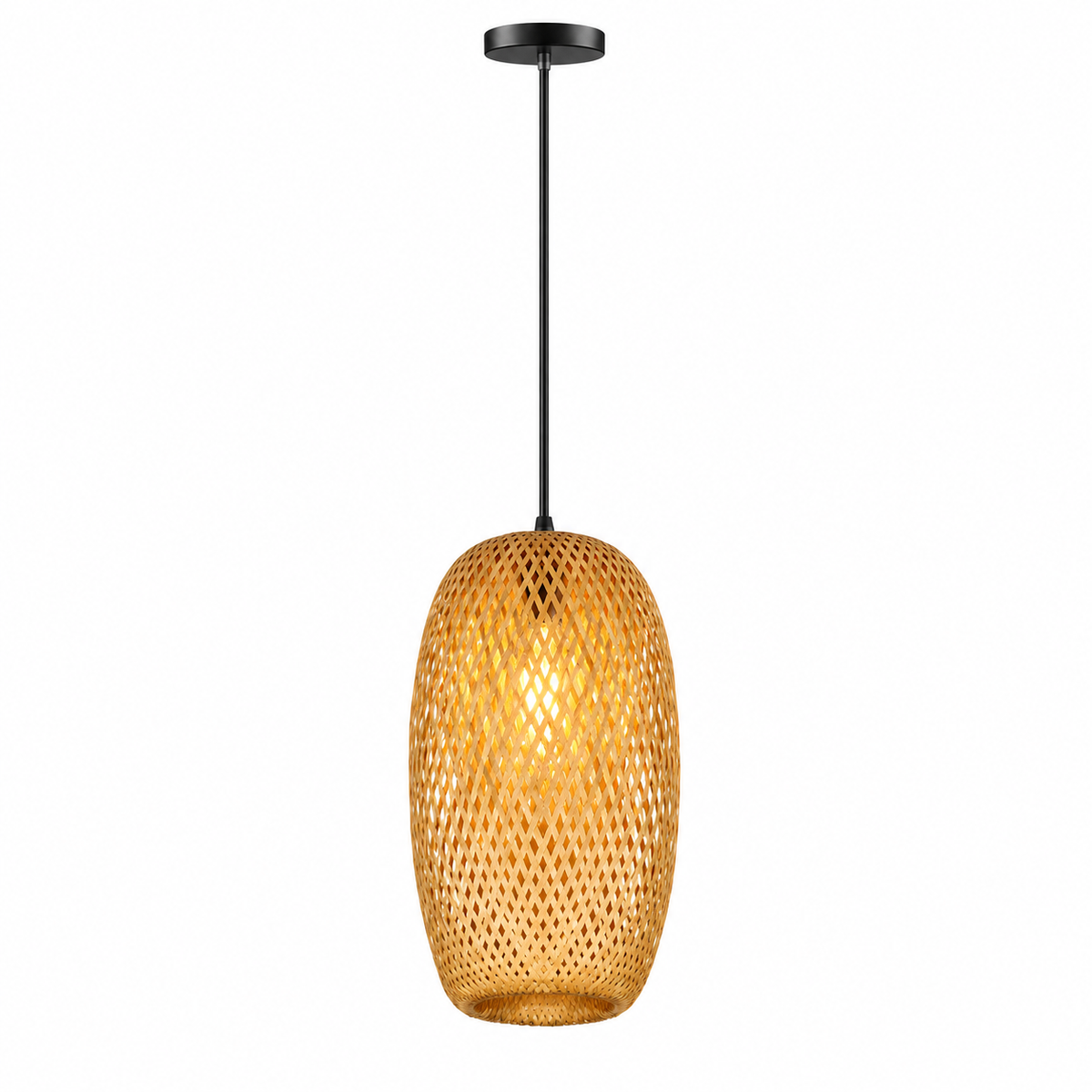Tall Bamboo Lantern Pendant Light | Hand-Woven Rattan, 18 x 37 cm, Dining Table