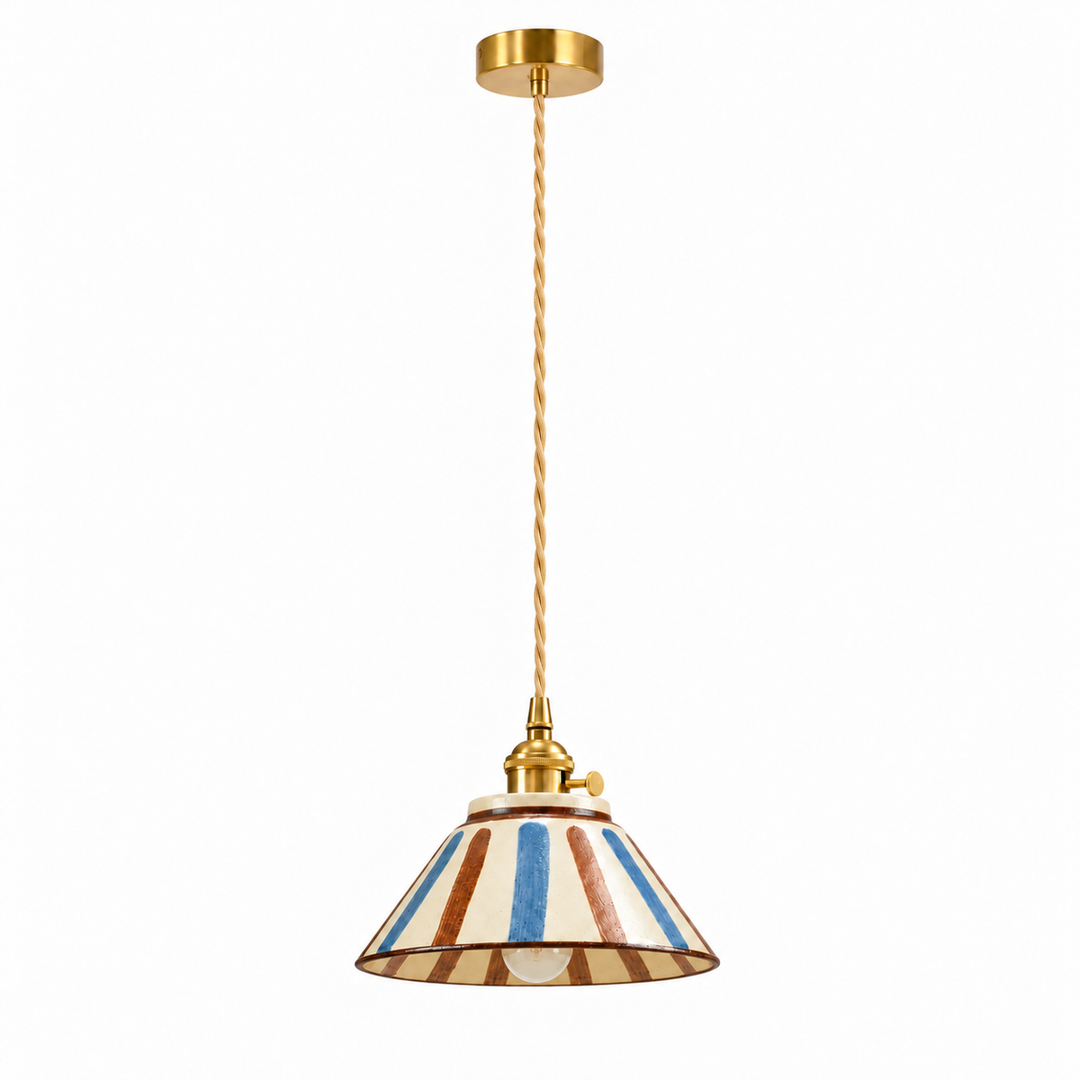Hand-Painted Ceramic Pendant Light | Blue & White Glaze, Floral or Stripe Shade