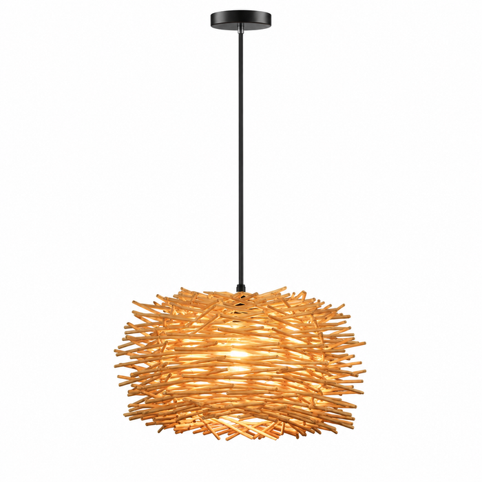 Woven Nest Pendant Light | Bamboo & Rattan Shade, 22 cm, Boho Ceiling Fixture