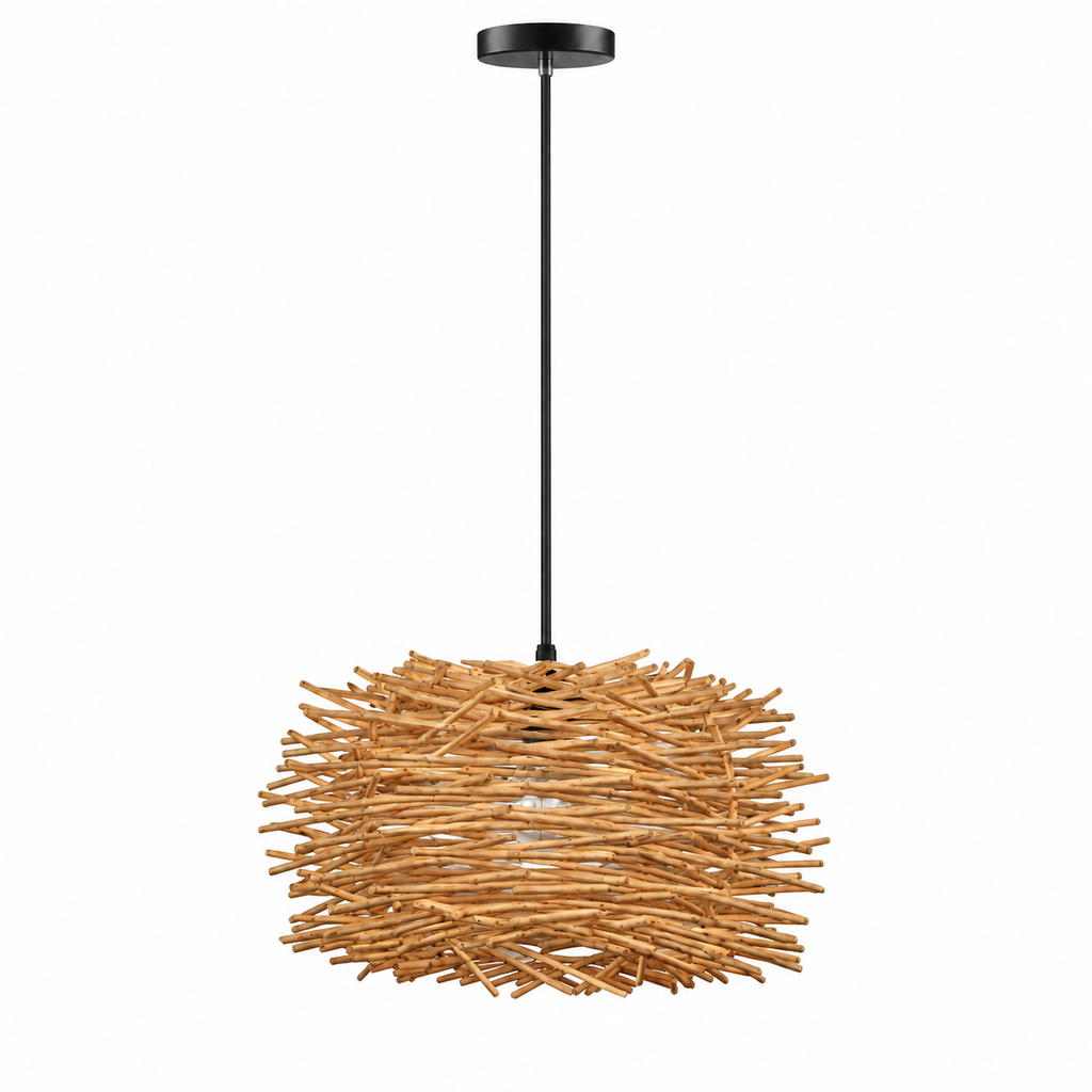 Woven Nest Pendant Light | Bamboo & Rattan Shade, 22 cm, Boho Ceiling Fixture