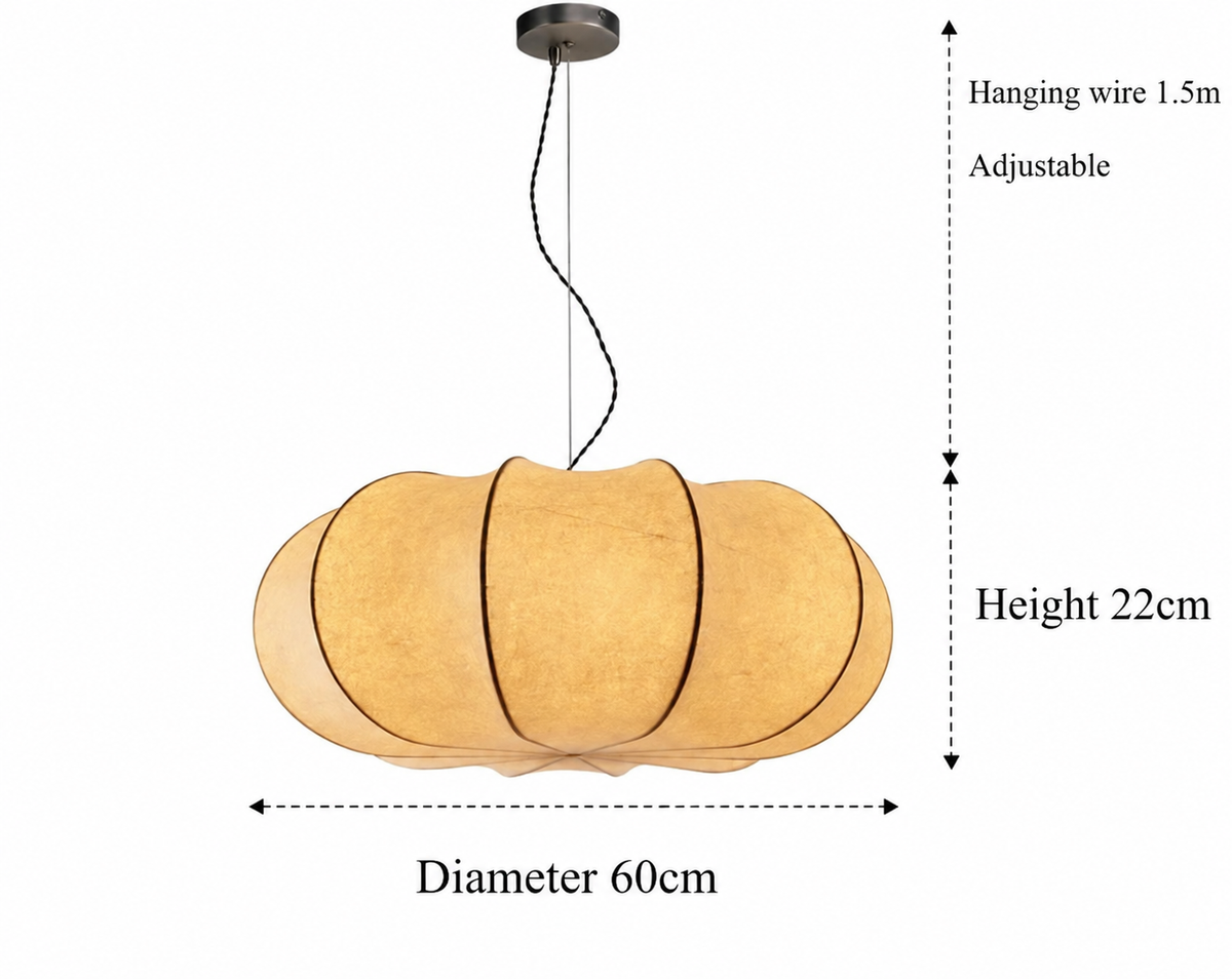 Pumpkin Silk Pendant Light | Handmade Gathered Shade, 50/60 cm, Living Room Ceiling