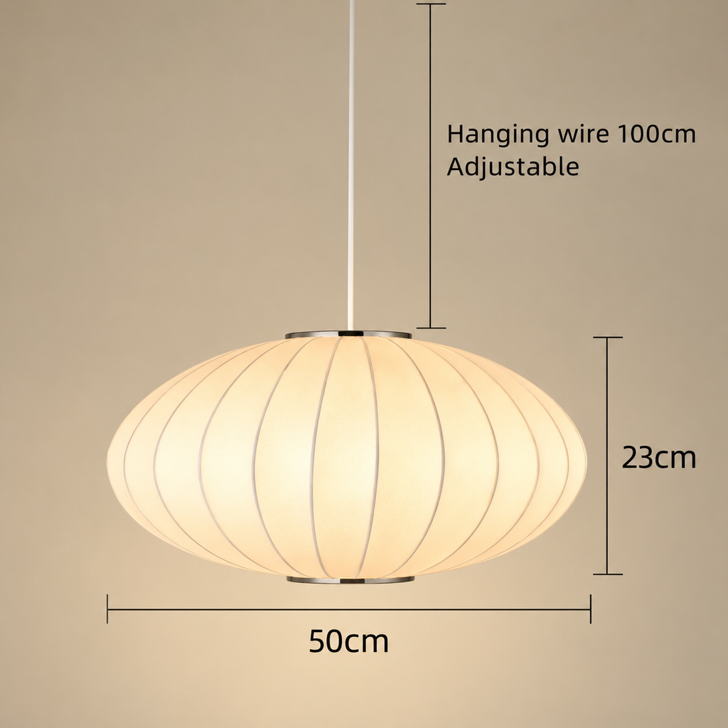 Oval Silk Pendant Light | Japanese Wabi-Sabi Handmade Shade, 30-60 cm, Dining Room