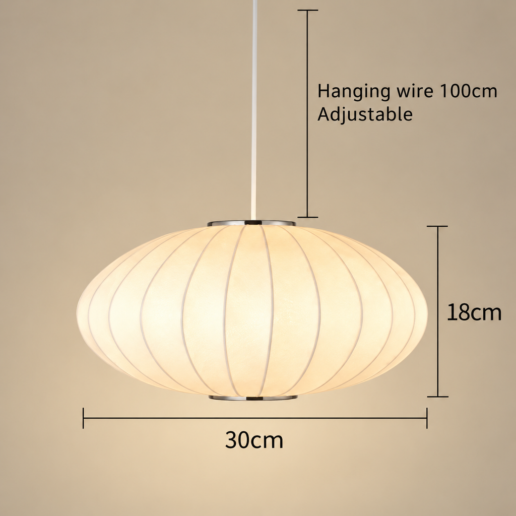 Oval Silk Pendant Light | Japanese Wabi-Sabi Handmade Shade, 30-60 cm, Dining Room