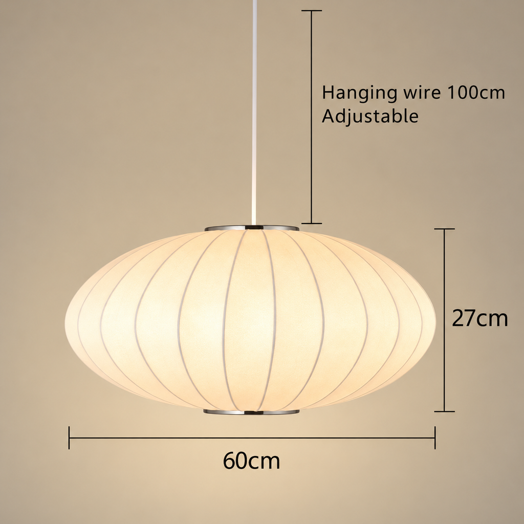 Oval Silk Pendant Light | Japanese Wabi-Sabi Handmade Shade, 30-60 cm, Dining Room