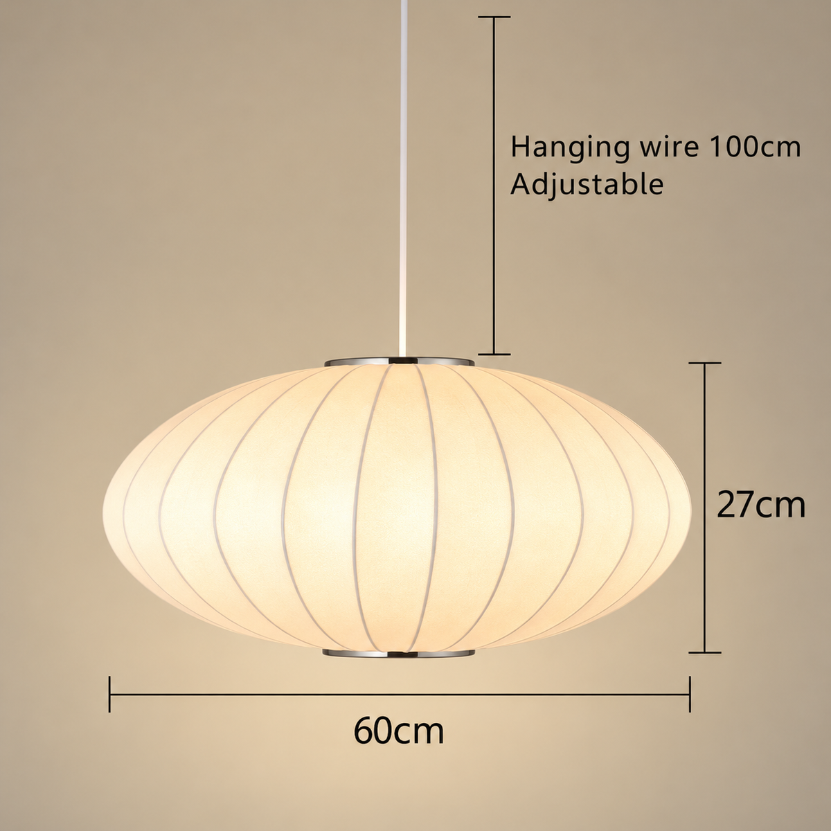 Oval Silk Pendant Light | Japanese Wabi-Sabi Handmade Shade, 30-60 cm, Dining Room