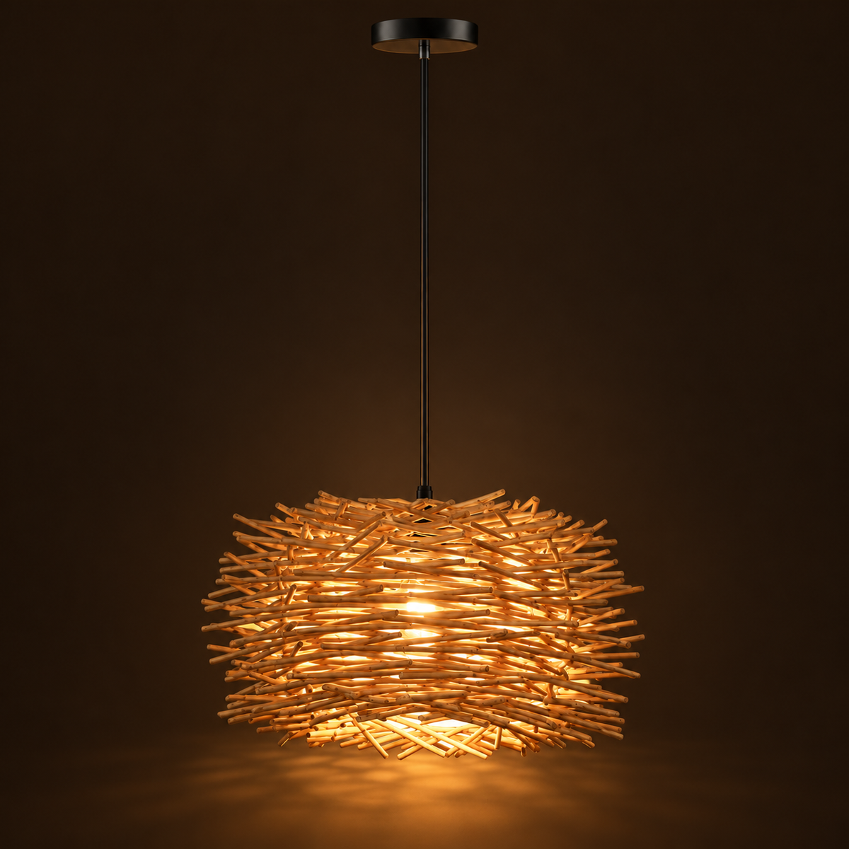 Woven Nest Pendant Light | Bamboo & Rattan Shade, 22 cm, Boho Ceiling Fixture
