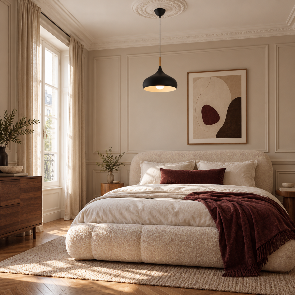 Dome Pendant Light | Matt Metal & Wooden Accent, 4 Colours, Kitchen & Dining