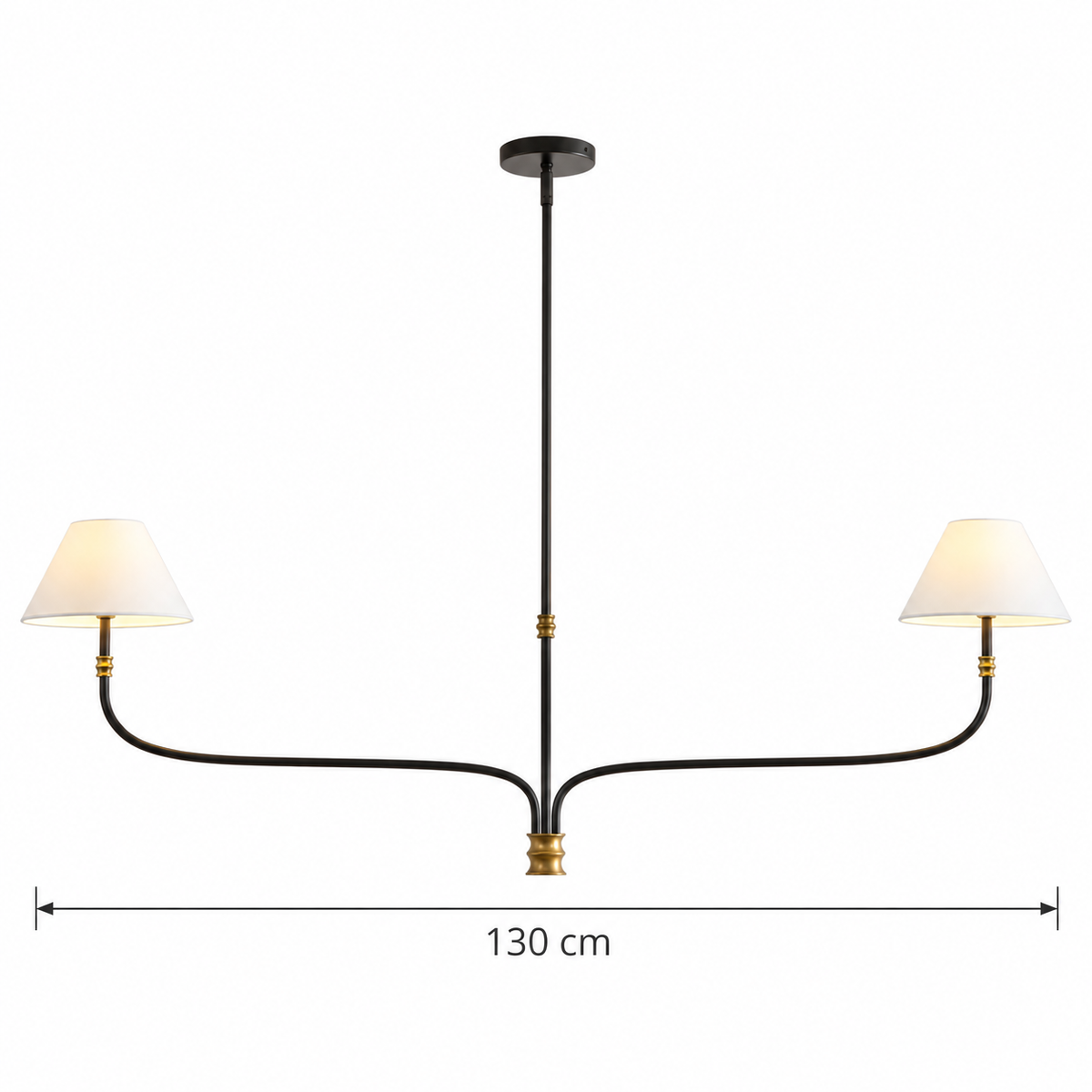 Black & Brass Chandelier | White Fabric Shades, 2 or 6 Arms, 130 cm Wide, Adjustable Rod