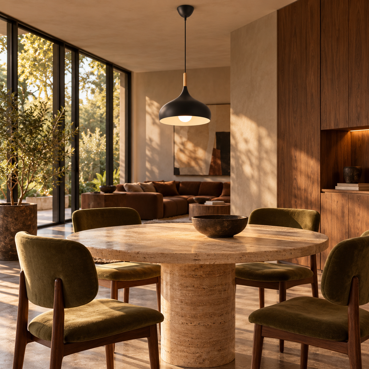 Dome Pendant Light | Matt Metal & Wooden Accent, 4 Colours, Kitchen & Dining