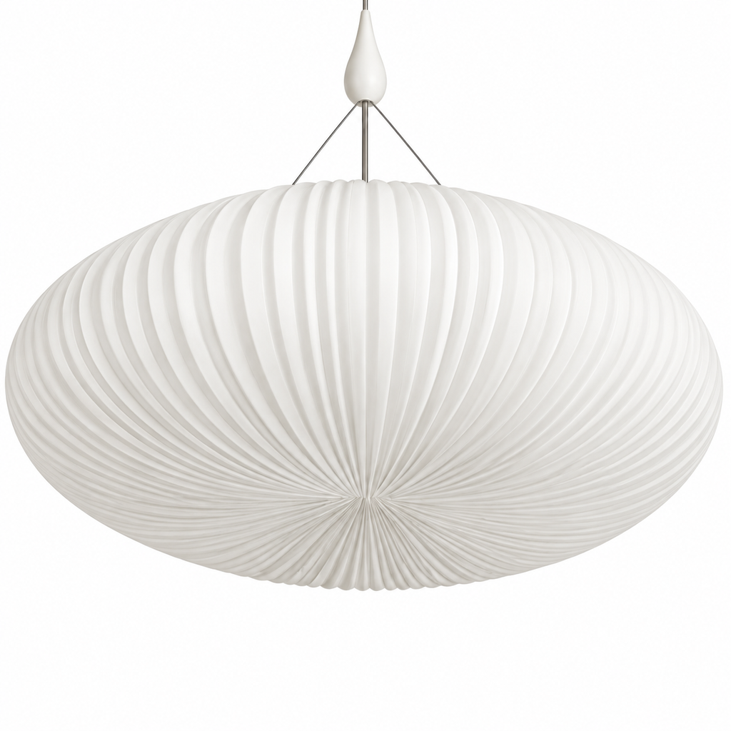 Pleated Acrylic Pendant Light | White Dome Shade, 45 cm, Corded Ceiling Fixture