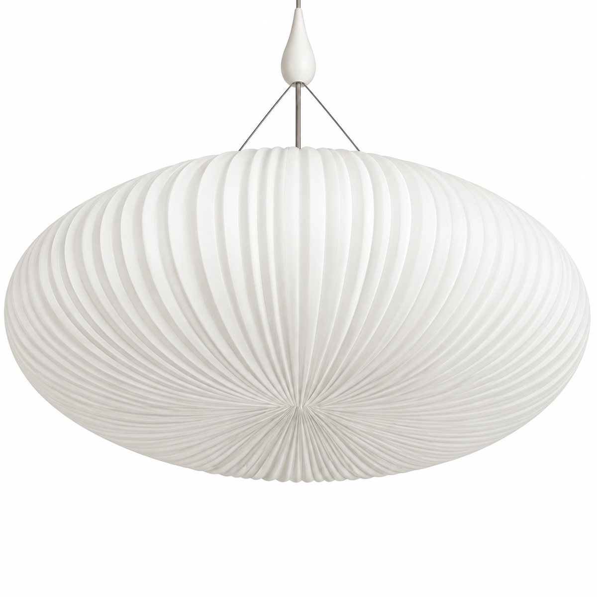 Pleated Acrylic Pendant Light | White Dome Shade, 45 cm, Corded Ceiling Fixture