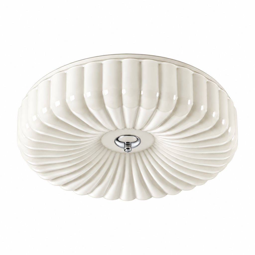 Ribbed Glass Ceiling Light | White or Cream Flush Mount, 30/40 cm, Hallway