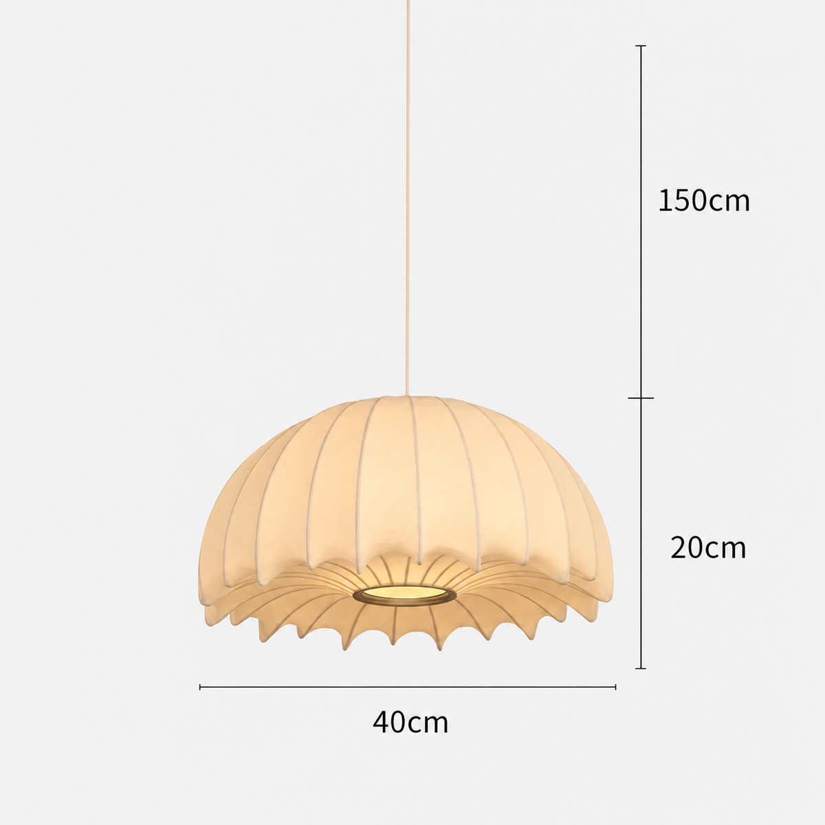 Scalloped Dome Silk Pendant Light | 40/50 cm, Long Drop for High Ceilings
