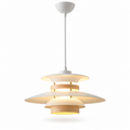 Layered Pendant Light | Danish-Style Tiers with Wood Bands, 35 or 42 cm, White, Cream or Black