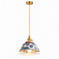 Hand-Painted Ceramic Pendant Light | Blue & White Glaze, Floral or Stripe Shade
