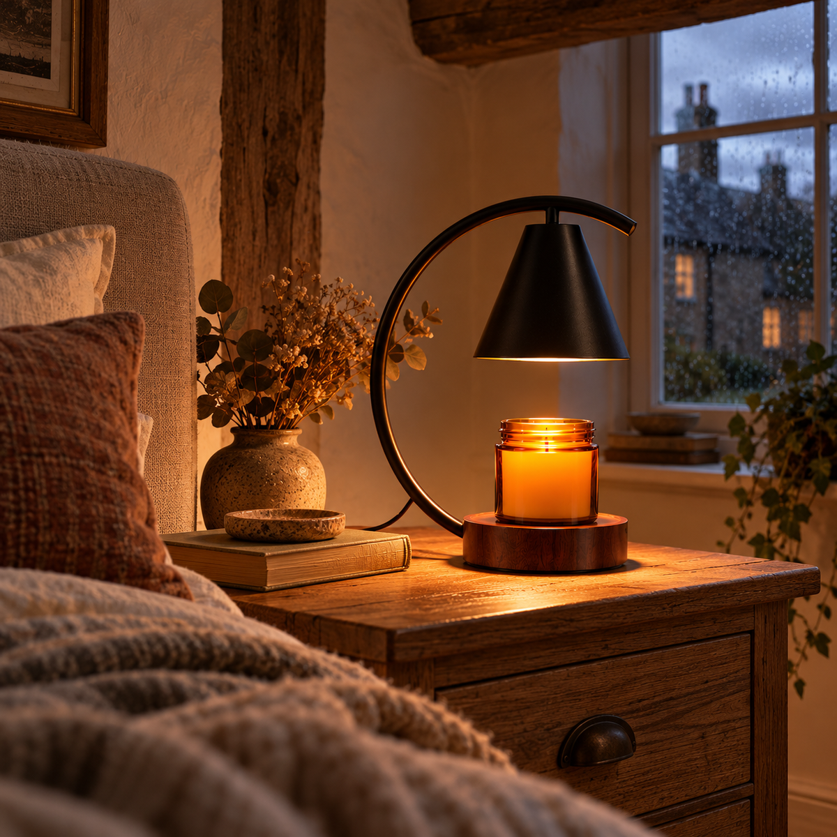 Black Candle Warmer Lamp | Arched Arm, Timer & Dimmer, 2 Bulbs Included, Gift for Her