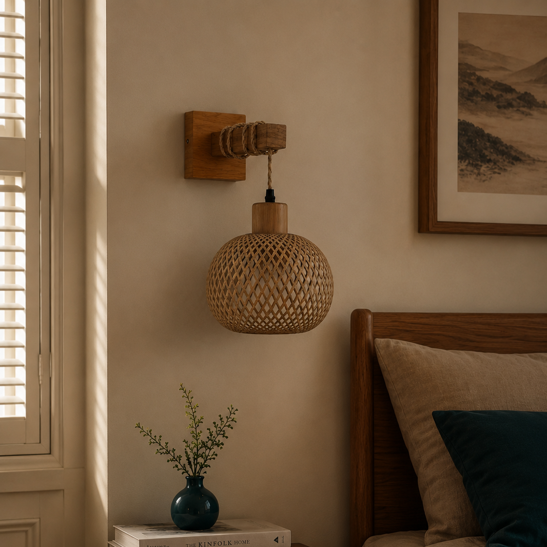 Bamboo woven wall light - bedroom