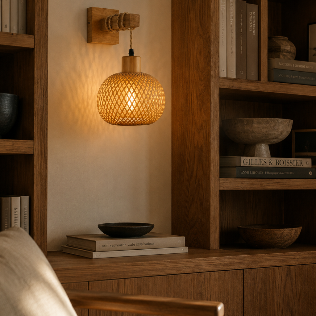 Bamboo woven wall light - home office
