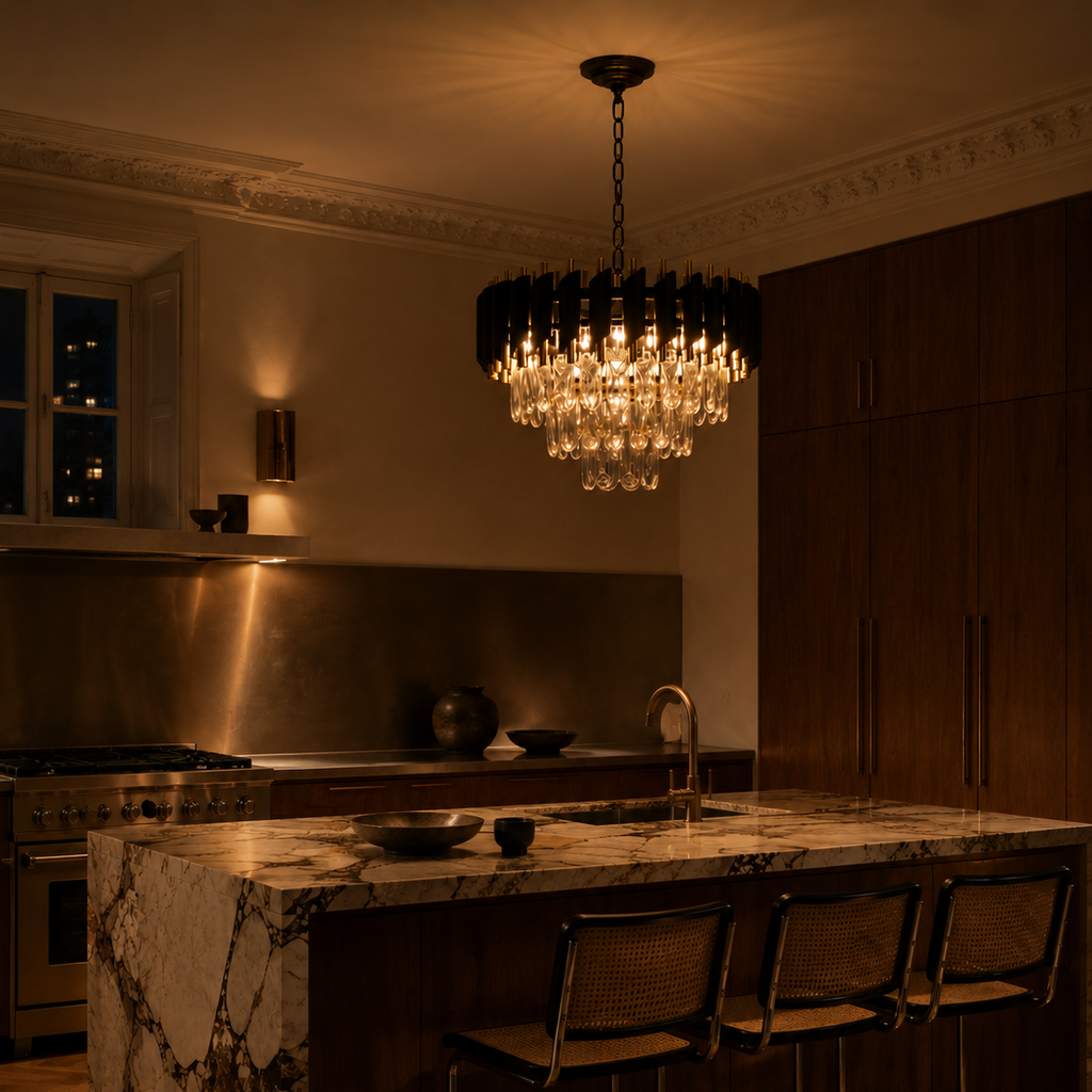 Black and gold crystal chandelier - kitchen 2