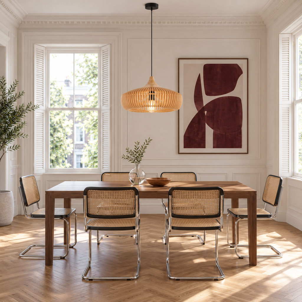 Wooden Pendant Light 43cm - Scandinavian Slatted Dining Room Light