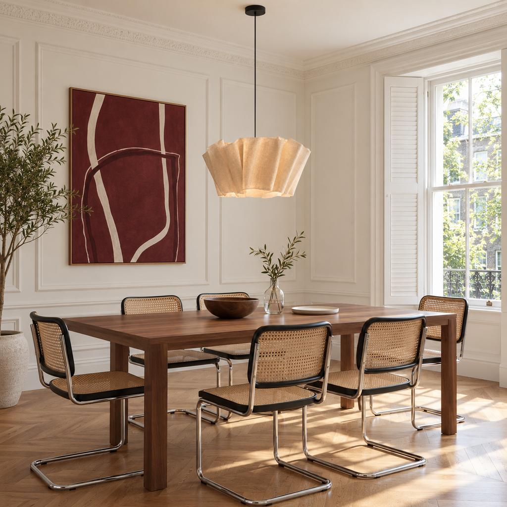 Wabi Sabi Pendant Light - Pleated Linen Japandi Ceiling Lamp for Bedroom & Study, E27 Warm White