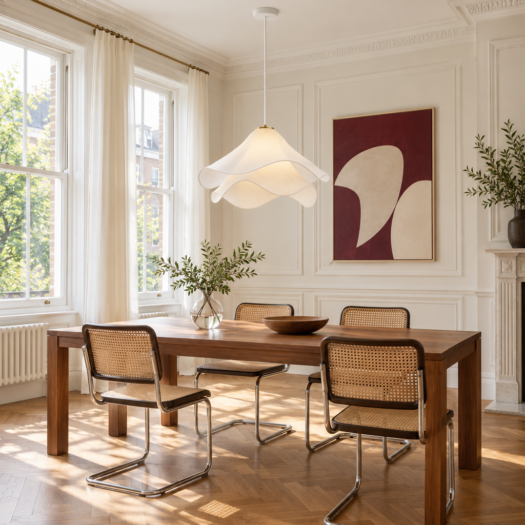 White Petal Pendant Light - Double-Layer Fabric Flower Chandelier for Dining Room & Bedroom