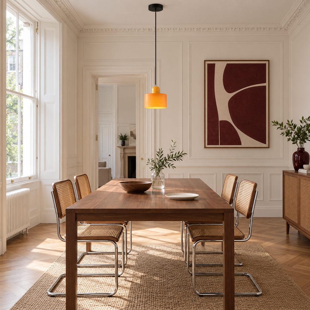 Small Glass Pendant Light 15cm - Modern Drum Bedside & Kitchen Light