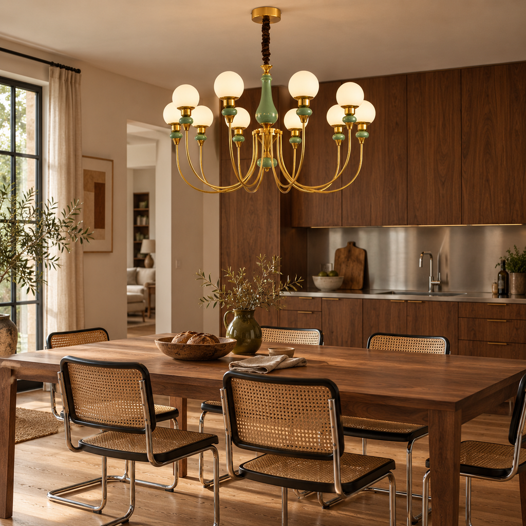 8-Light Globe Chandelier 100cm - Gold Remote Dimmable Dining Room Light