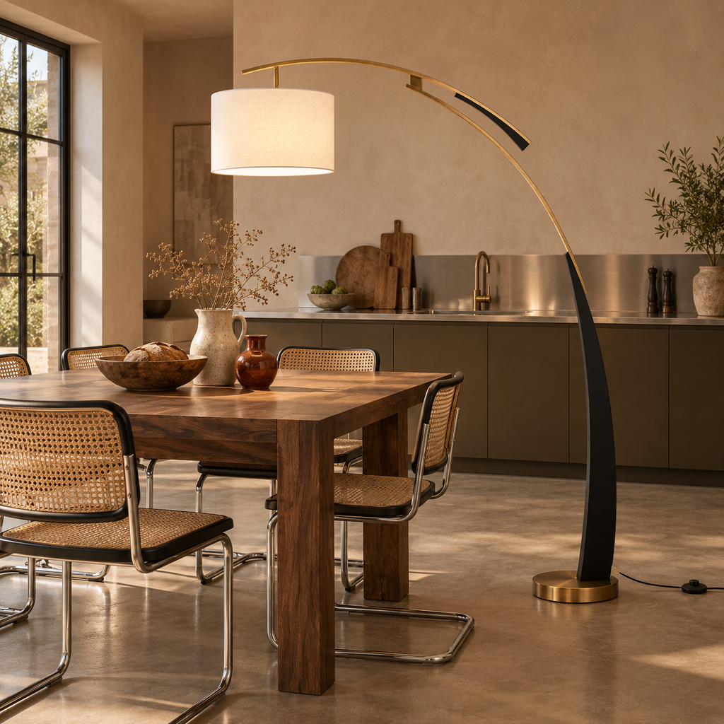 Arc Floor Lamp 180cm - Modern Fabric Shade Living Room Standing Light