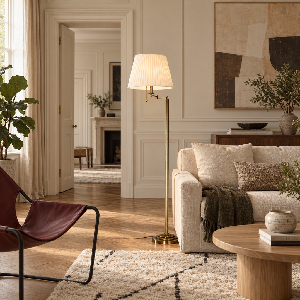 Retro Floor Lamp 160cm - Adjustable Fabric Shade Living Room Light