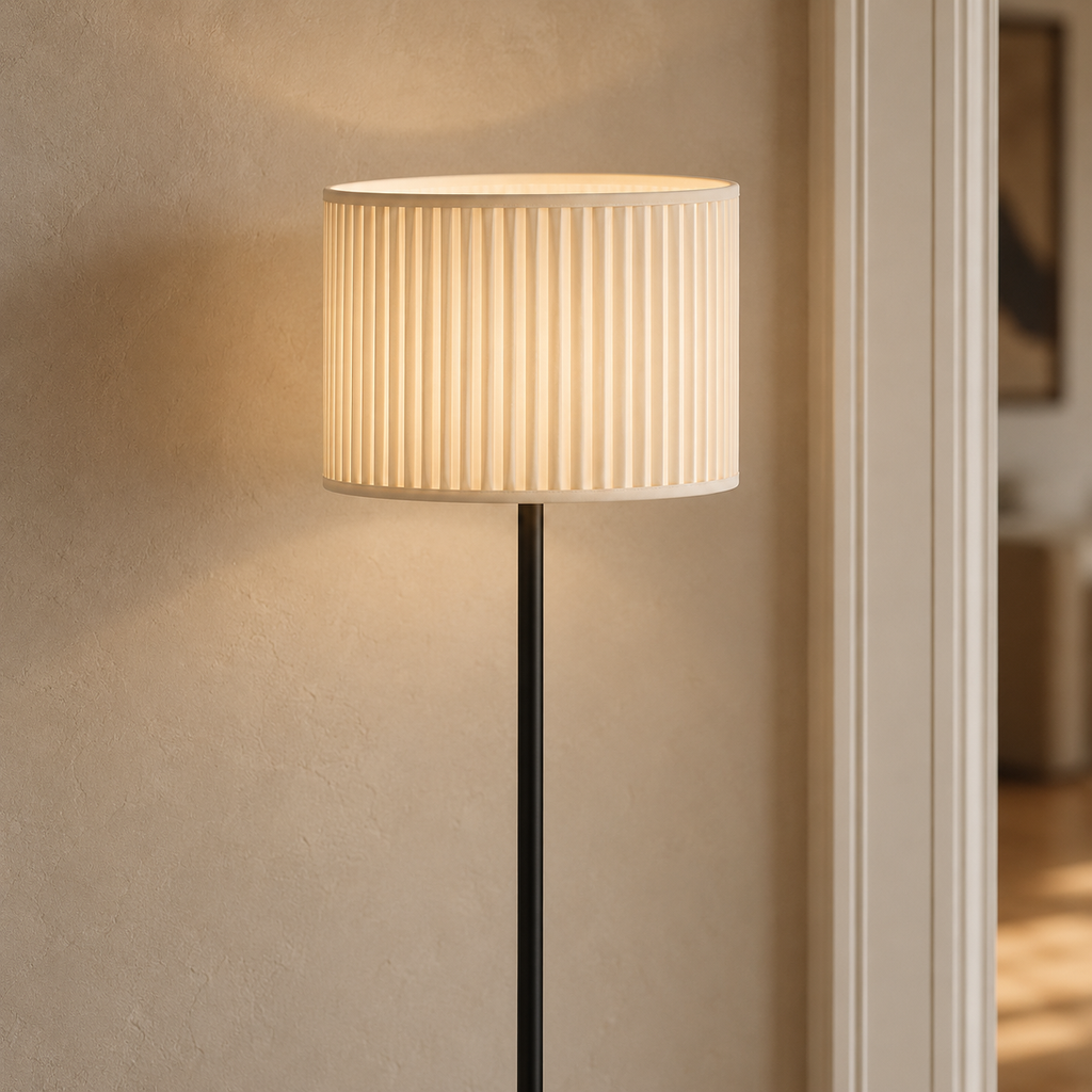 French Pleated Fabric Floor Lamp - Remote Dimmable Living Room Light