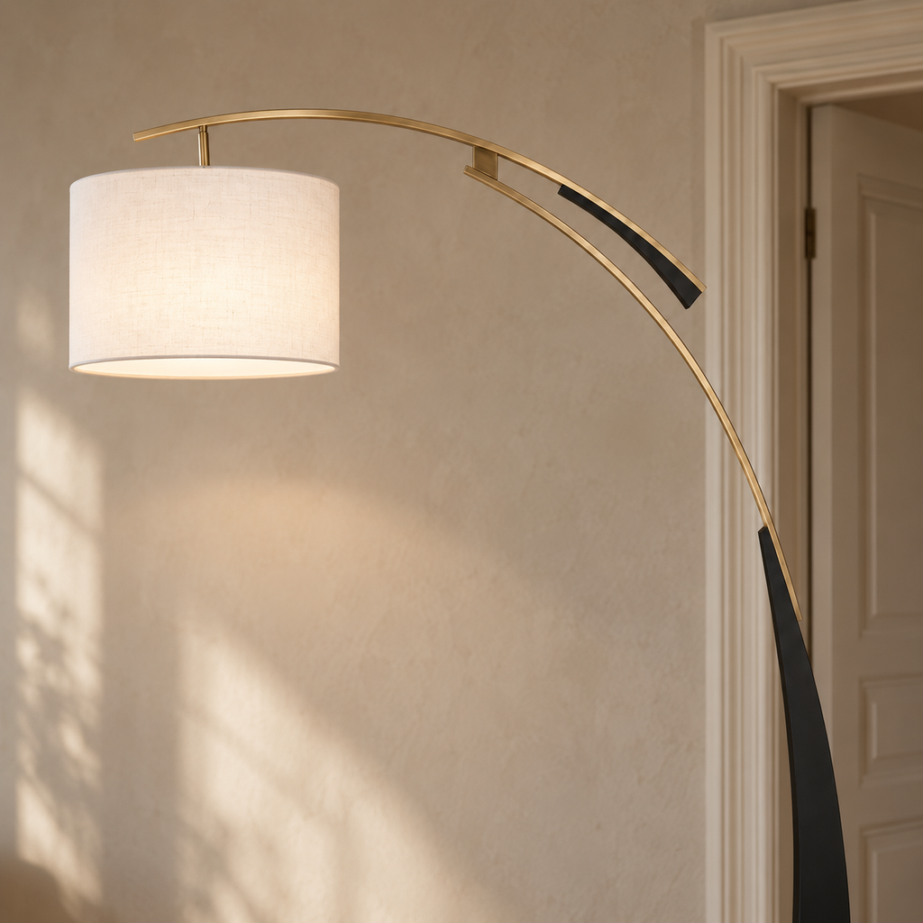 Arc Floor Lamp 180cm - Modern Fabric Shade Living Room Standing Light