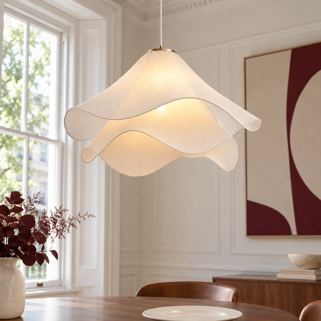 White Petal Pendant Light - Double-Layer Fabric Flower Chandelier for Dining Room & Bedroom