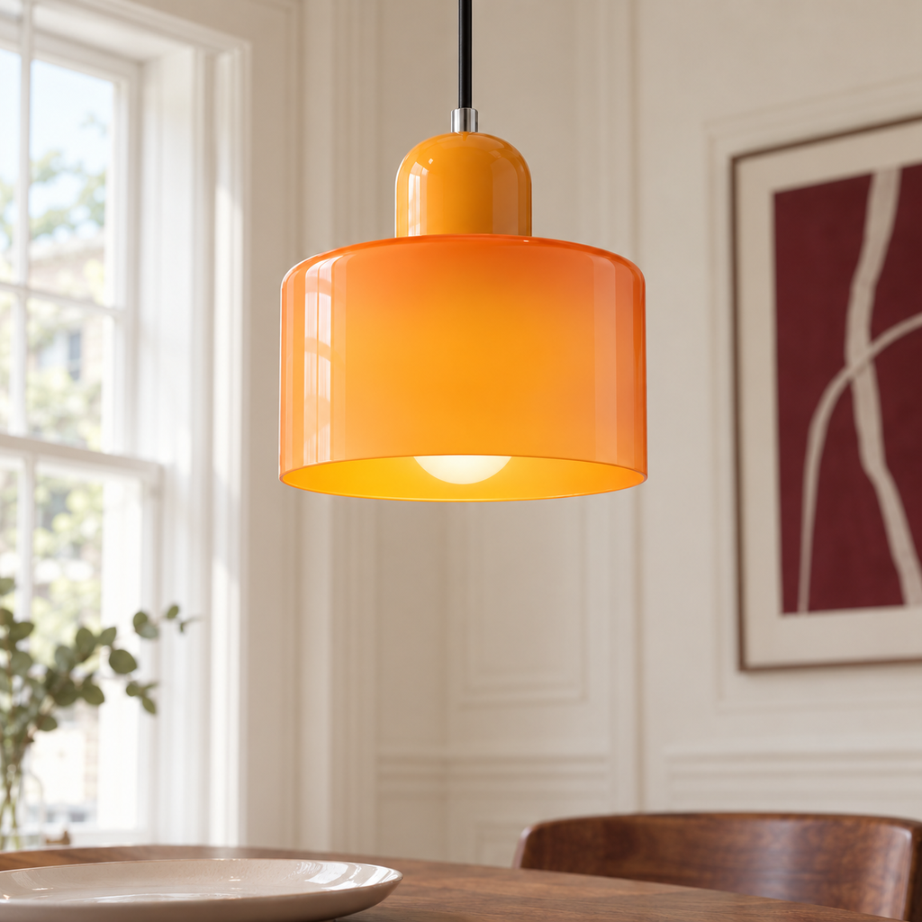 Small Glass Pendant Light 15cm - Modern Drum Bedside & Kitchen Light