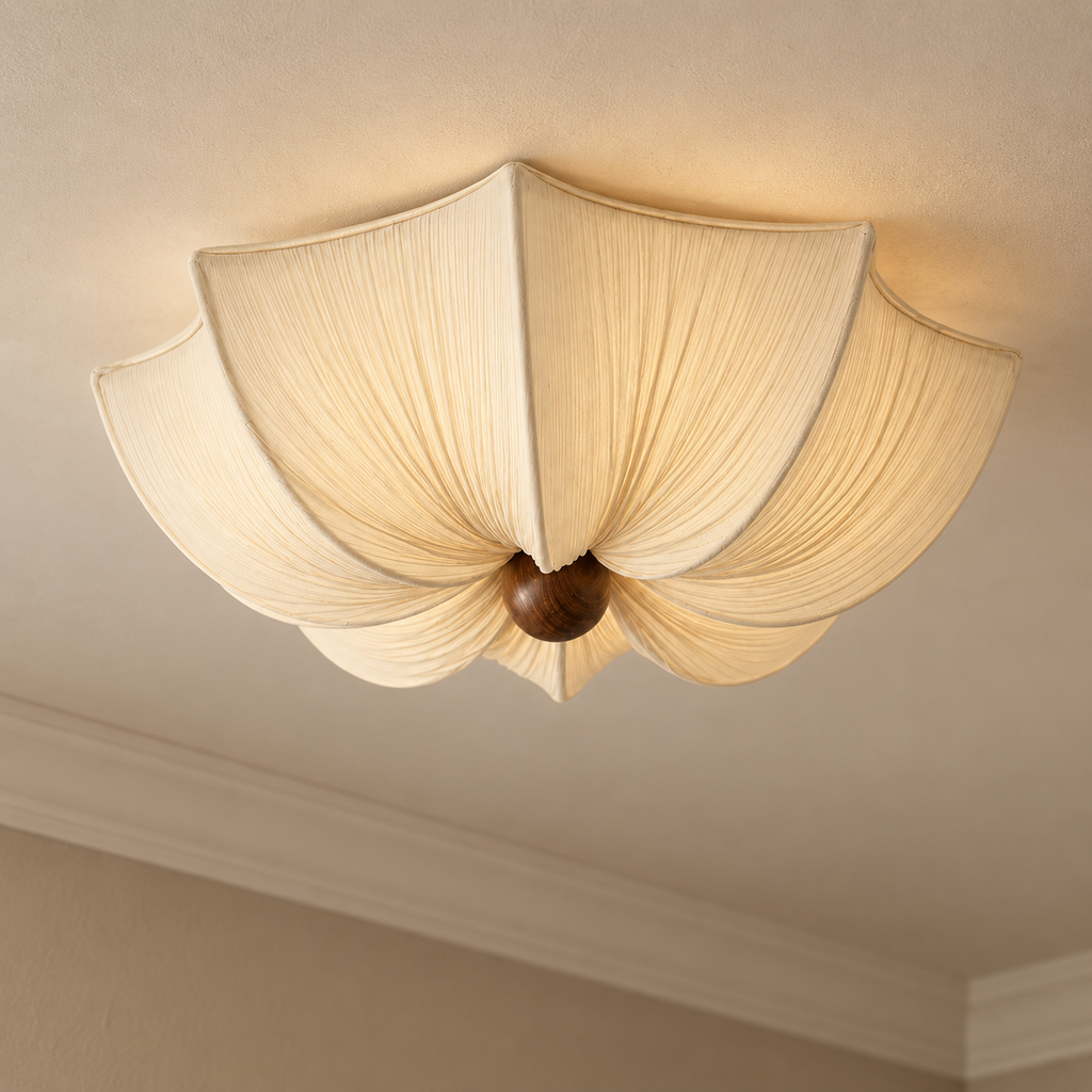 Cream Petal Fabric Ceiling Light - French Flower Semi-Flush Lamp for Living Room & Bedroom