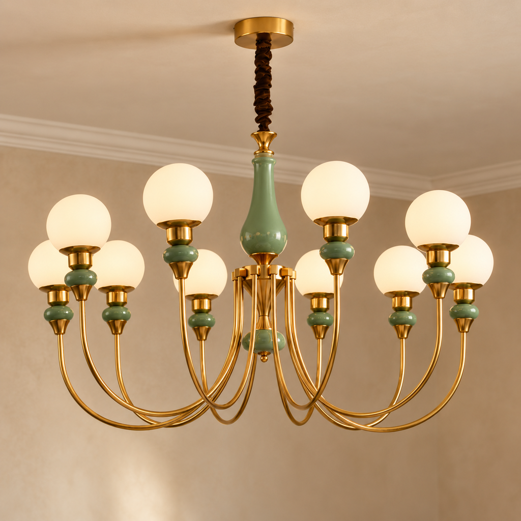 8-Light Globe Chandelier 100cm - Gold Remote Dimmable Dining Room Light