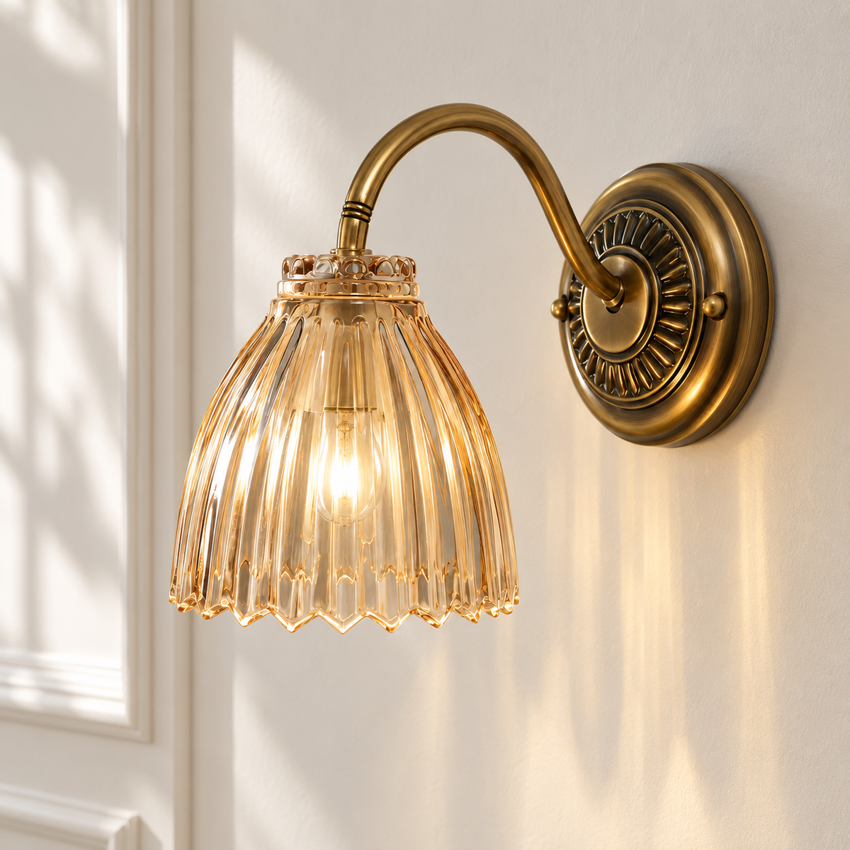 Amber Glass Lamp Shade 10cm - Ribbed Replacement Pendant Shade
